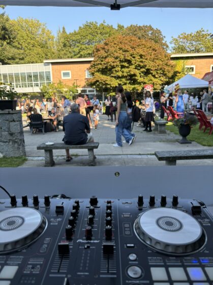 DJ setup providing music and sound support at Little Flower Academy Annual Family BBQ during Pacific Sound Entertainment's first year supporting the event
