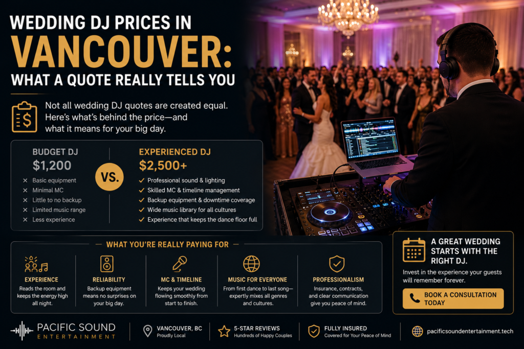 Wedding DJ Prices in Vancouver: What a Quote Actually Tells You (And What It Doesn't) 4 Wedding DJ prices Vancouver