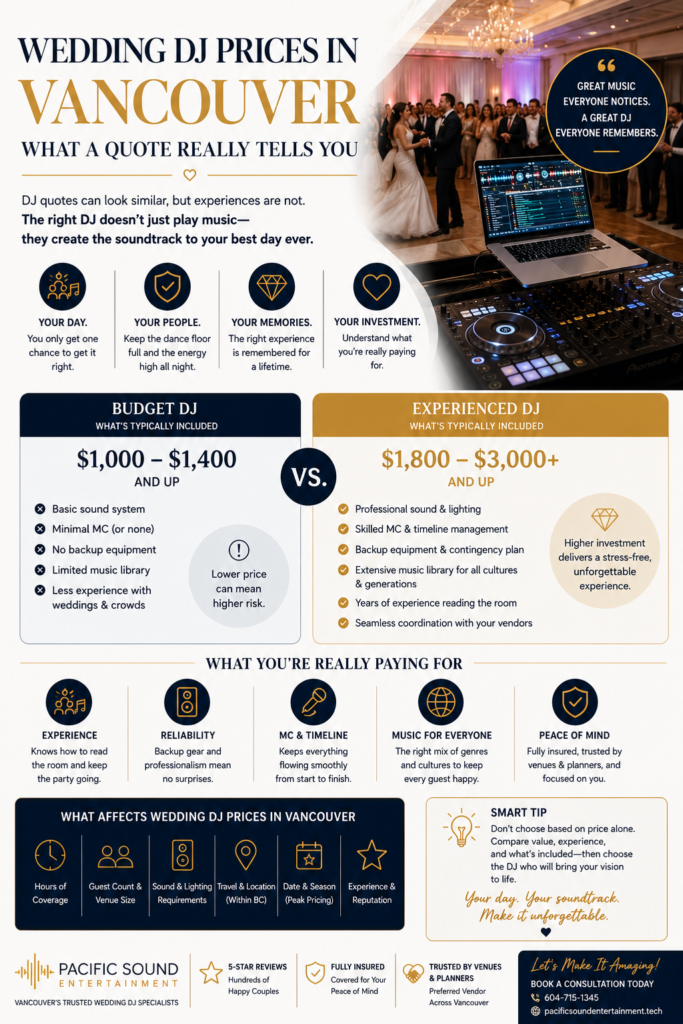 Wedding DJ Prices in Vancouver: What a Quote Actually Tells You (And What It Doesn't) 5 Wedding DJ prices Vancouver