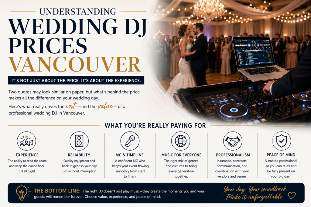 Wedding DJ Prices in Vancouver: What a Quote Actually Tells You (And What It Doesn't) 6 Wedding DJ prices Vancouver