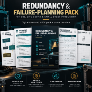 Redundancy & Failure-Planning Pack for DJs, live sound and small event production with checklists, contingency planning tools and quote template