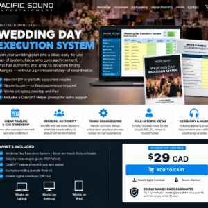 Pacific Sound Wedding Day Execution System digital planning workbook and guide for couples managing their wedding day without a professional coordinator.